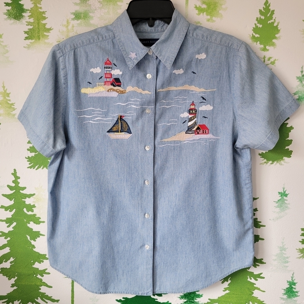 Karen Scott Denim Nautical Shirt.